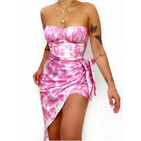 Hello Molly Date Nights Approved Midi Dress Strapless Ruched Bow Tie Dye NWT - Picture 3 of 14